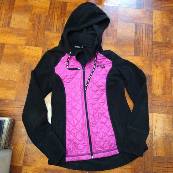 Fila Jackets & Blazers - Fila Sport Purple Black Full Zip Jacket Quilted Pockets Drawstring Women's XS